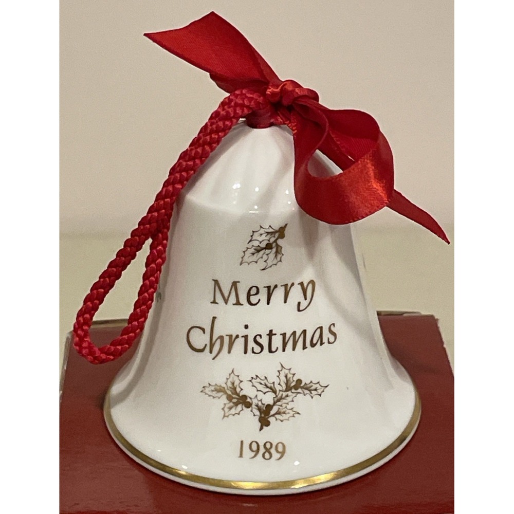 Vintage 1989 Spode Christmas Tree Bell Ornament Merry Christmas 1989 w/ Orig Box - Picture 4 of 11
